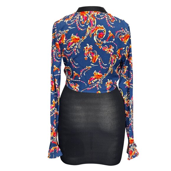 Nasty Gal Multicolor Paisley Print Tie-Front Long Sleeve Blouse Size M - Picture 3 of 8